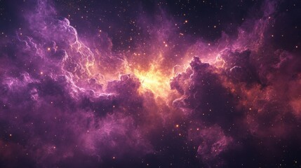 Obraz premium Cosmic Nebula: Ethereal Clouds of Violet and Gold in Deep Space, Galaxy Background