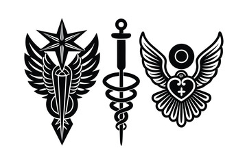 Fototapeta premium Symbols of Science Greek Medicine Industry Set