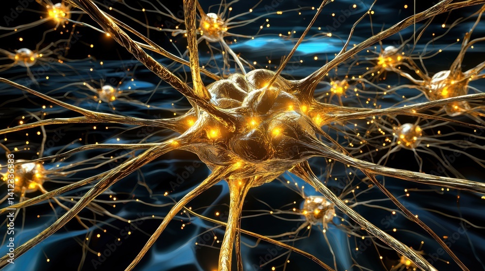 Poster ai brain network visualization with glowing nodes on abstract tech background