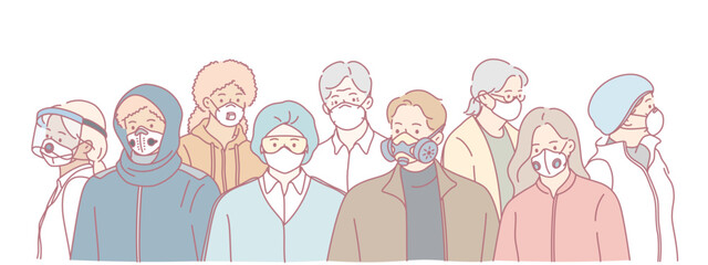 A colorful illustration showcasing a diverse group of individuals proudly wearing a variety of unique face masks