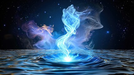 Obraz premium Blue aurora lights forming natural abstract curves in space