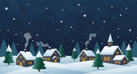 Fototapeta premium Festive Winter Village Illustration