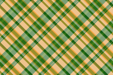 Symmetry textile check seamless, festive fabric plaid pattern. Vivid tartan background vector texture in yellow and orange colors.