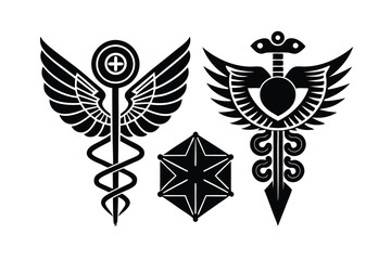 Fototapeta premium Symbols of Science Greek Medicine Industry Set