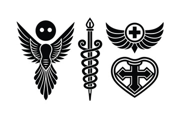 Fototapeta premium Symbols of Science Greek Medicine Industry Set