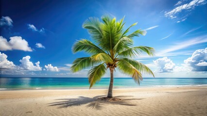 Obraz premium Night Beach Coconut Palm Tree, Tropical Sunset, Dark Sand, Ocean View, Copy Space, Night Photography