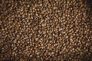 Top View of Freshly Roasted Brown Shiny Coffee Beans