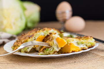 Golden Fried Cabbage and Egg Pancakes