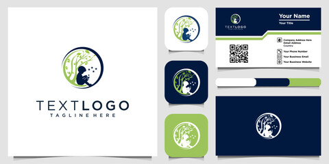 Creative logo with a mother and baby silhouette surrounded by leaves, ideal for maternity care, pediatric services, or family health branding