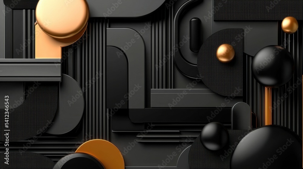 Poster geometric abstract pattern in black tones with subtle 3d depth