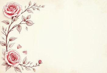 Romantic vintage floral background with roses and leaves