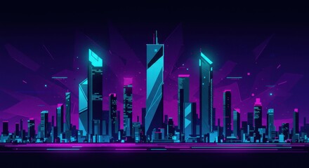 Futuristic City Skyline at Midnight