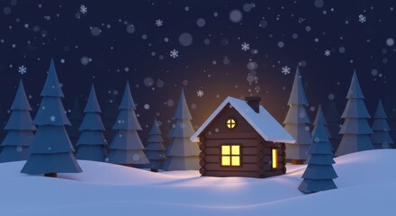 Fototapeta premium Stylized Christmas Cabin in Snowy Forest