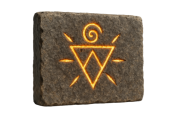 Ancient stone tablet featuring a glowing symbol, representing spiritual beliefs and cultural heritage of past civilizations.