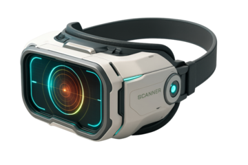 A futuristic virtual reality headset with advanced features for immersive experiences in gaming and simulation.