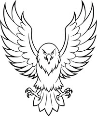 Fototapeta premium Line art Eagle Silhouette Vector Illustration, Majestic Flying Eagle Bird in Flight
