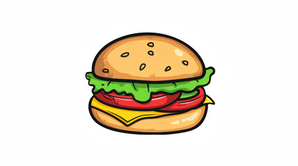 illustration of a burger with cheese, lettuce and tomato on a transparent background, PNG image, PNG file, Generative art.