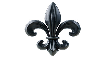 A detailed black fleur-de-lis emblem, symbolizing elegance and heritage.