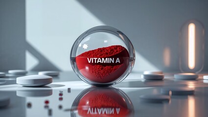 Vitamin A Powder. Immunity Supplement. Dietary Supplement, Vitamins, and Tablets. A Vitamin Powder. Health Care. Healthy Lifestyle. Vitamin A Deficiency.