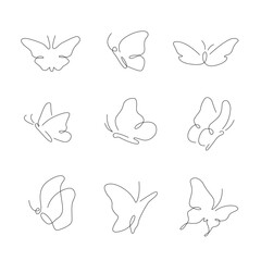 Minimalist Line Drawings of Butterflies with Editable Stroke