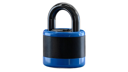 Naklejka premium A shiny blue padlock with a black shackle, symbolizing security and protection.