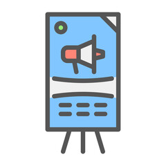 banner filled outline icon. promotion color line illustration.