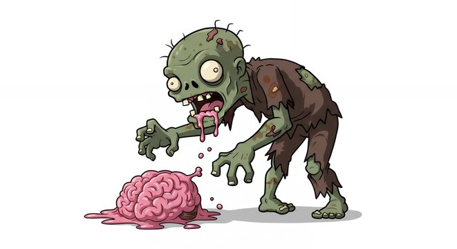 Zombie cartoon illustration brain eating