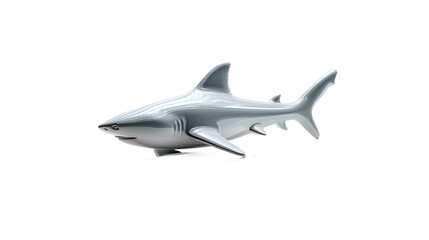 Fototapeta premium A sleek, stylized shark in a polished silver finish, highlighting its impressive dorsal fin and powerful physique.