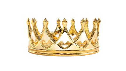 A shining gold crown with intricate details and pointed peaks, symbolizing royalty and power.