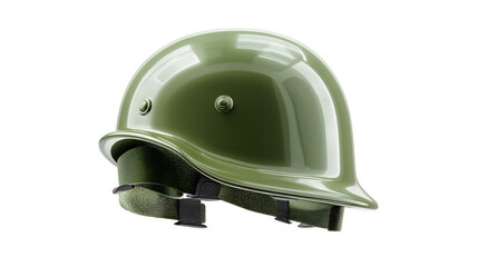 Fototapeta premium A close-up of a green military helmet with a chin strap, symbolizing safety and protection.