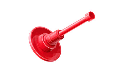 A bright red plunger resting on a white background, symbolizing household cleaning tools.