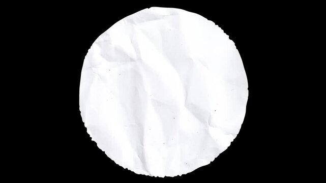 white crumpled circle round shape paper scrap ripped torn blank animated texture loop with alpha channel