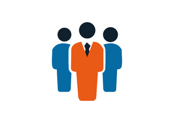 A group of people in orange and blue suits