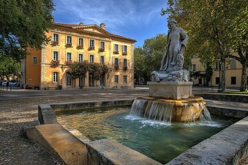 Naklejka premium Salon-de-Provence in France is home to a city hall building that includes a fountain