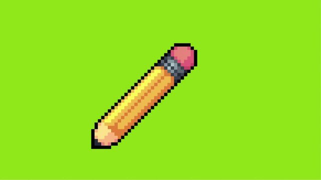 pencil pixel animation on green and white screen