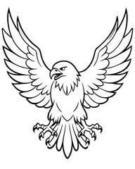 Obraz premium Line art Eagle Silhouette Vector Illustration, Majestic Flying Eagle Bird in Flight