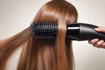 Fototapeta premium A young woman is having her hair dried from behind at a beauty salon