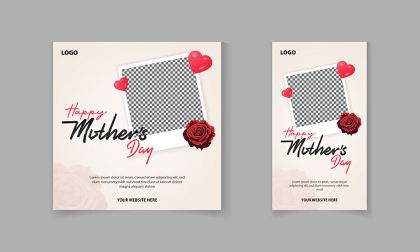 Happy Mother's Day social media post, story template design with flowers vector for online promotion