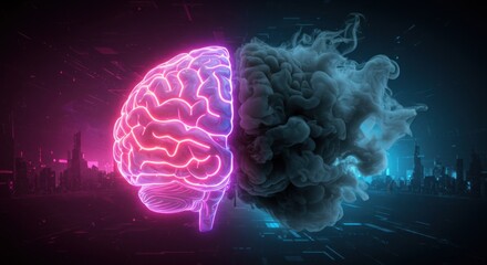 Obraz premium Neon Brain Halves Composition
