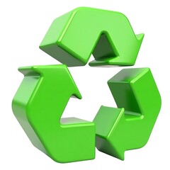 Obraz premium Vibrant green recycle symbol on white 3D glossy arrows eco friendly
