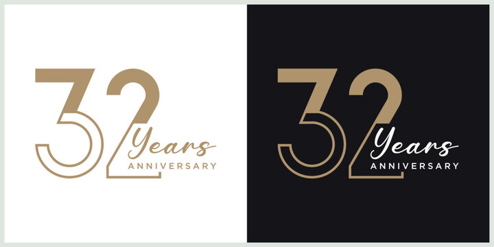 anniversary 32th logotype vector with brown and white color for special celebration day