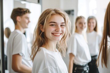 Trainees are gaining experience in a hairdressing salon as part of their vocational training