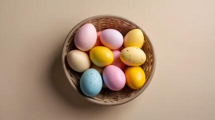 Easter party concept. Top view photo of composition of colorful quail eggs on isolated pastel blue background with empty space in the middle