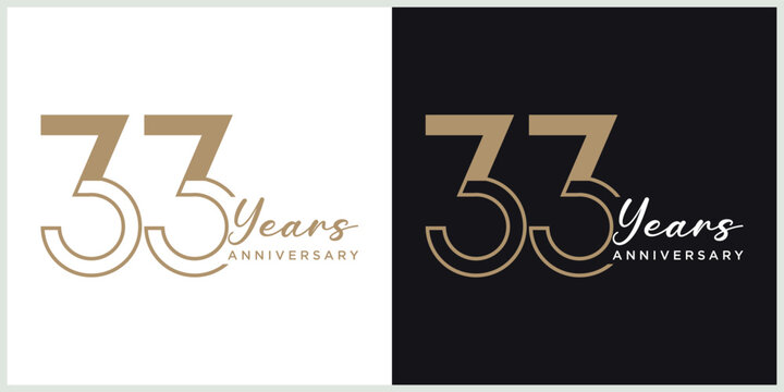 anniversary 33th logotype vector with brown and white color for special celebration day
