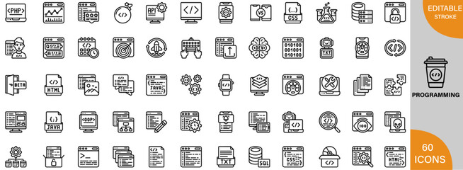 Programming icon pack | Detailed Outline | Editable Stoke 60 icon | Victor illustrator.