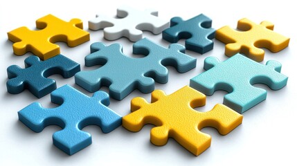 Obraz premium Colorful Puzzle Pieces Interlocking, Representing Teamwork, Collaboration, and Problem Solving. A 3D Render of Interconnected Puzzle Pieces.
