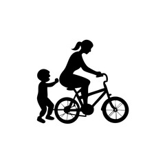 Obraz premium silhouette of a mother and son with a bicycle in mother day 