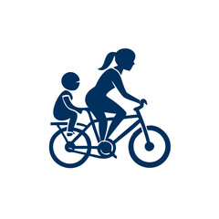 A mother and child enjoy a bike ride a simple blue silhouette against a dark background symbolizing family bonding and