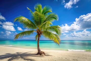 Fototapeta premium Serene Beach Palm Tree Ocean View - Urban Exploration Photography