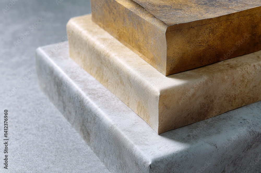 Leinwandbilder three stacked blocks with metallic and mineral textures create luxurious, elegant display